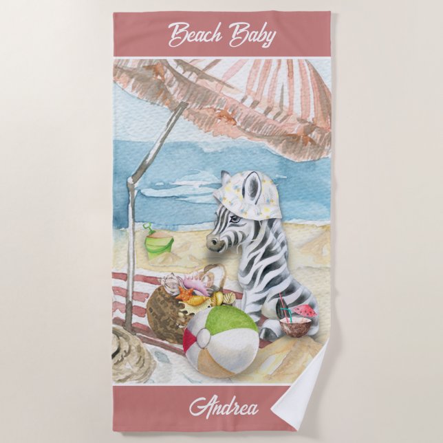 Baby Zebra Personalized Beach Blanket (Front)