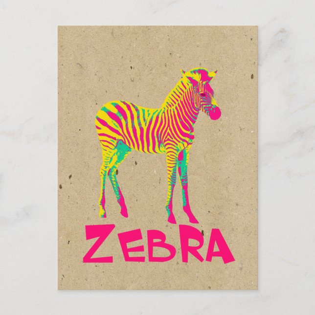 Baby Zebra Wild Psychedelic in Pink Yellow Green Postcard (Front)