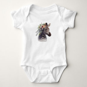 Baby Zebra with Flowers  Bodysuit
