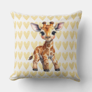 Baby Zebra with gold heart background Throw Pillow