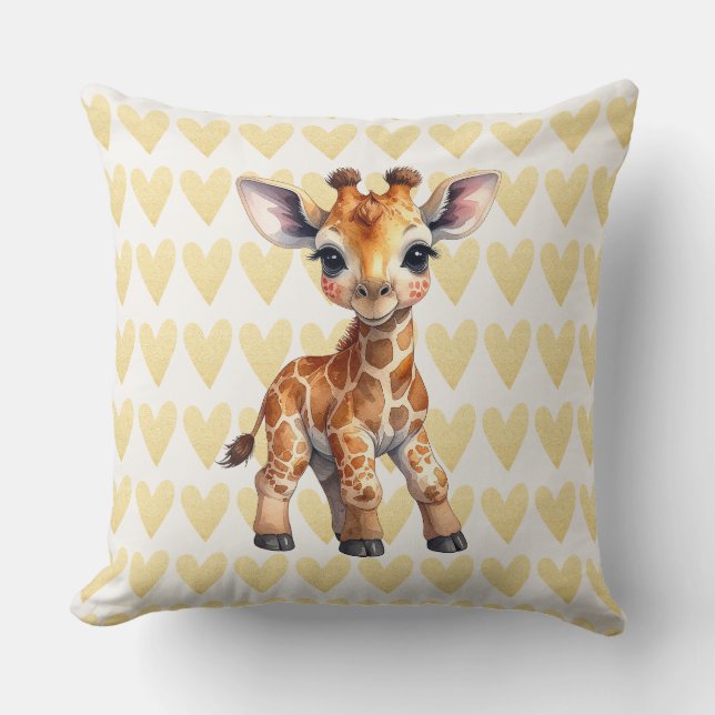 Baby Zebra with gold heart background Throw Pillow (Front)