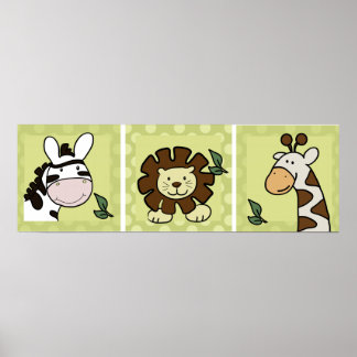 Baby Zoo Animals Giraffe Zebra Lion set of 3 Poster