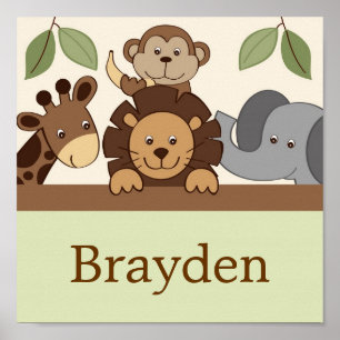 Baby Zoo Jungle Animal Personalized Name Art Print