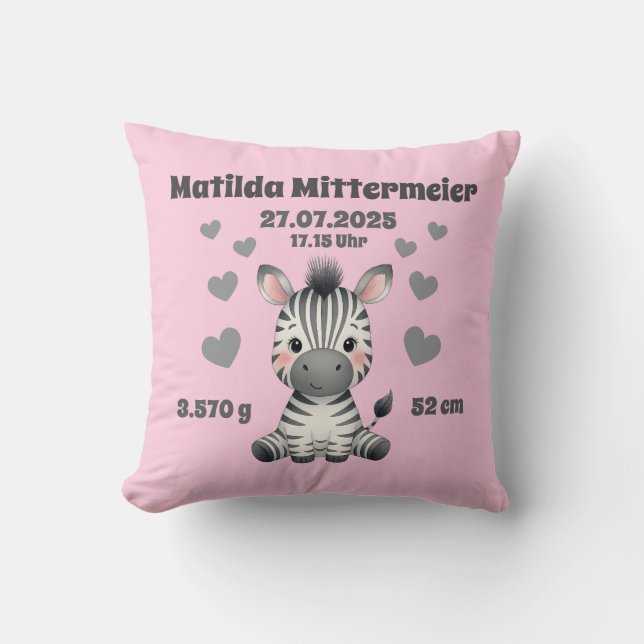 Babycushions for birth - Zebra - personalizable - Throw Pillow (Front)