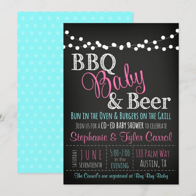 BabyQ Baby shower BBQ bébé et bière Invitation (Devant / Derrière)