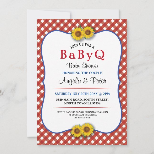 BABYQ Baby Shower BBQ Party Couples Red Invite (Front)