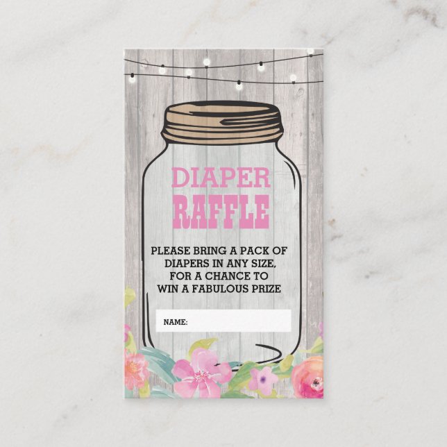 BaByQ BBQ Baby Shower Jar Pink Diaper Raffle Enclosure Card (Front)