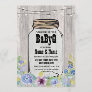 BaByQ BBQ Baby Shower Jar StringLights Wood Invite