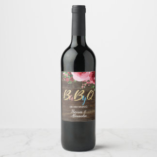 BabyQ BBQ Baby Shower Wine Bottle Label Wood