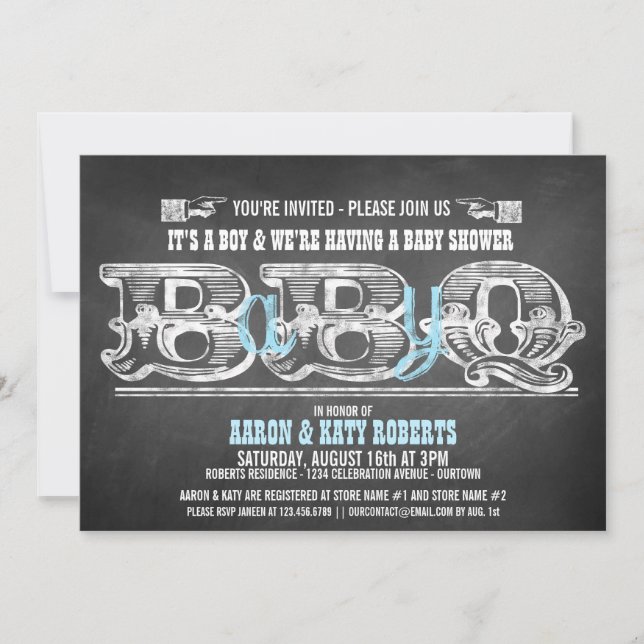 Babyq (boy) Baby Shower Barbeque Invitations (Front)