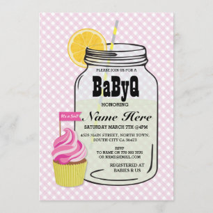 BaByQ Gender Reveal Baby Shower Pink Check Invite