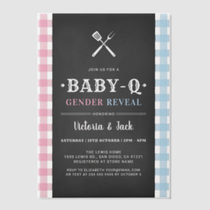 BabyQ Gender Reveal Gingham BBQ Black Vellum Invitations