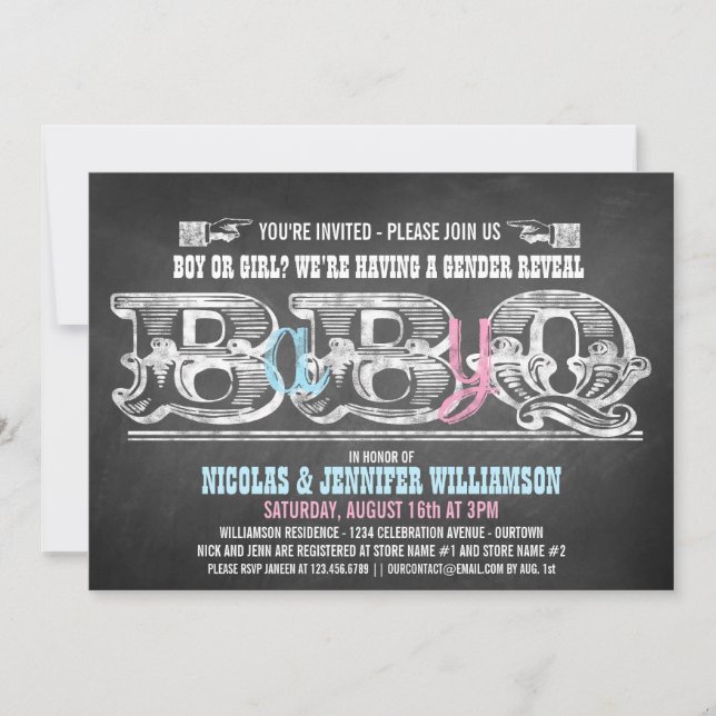 Babyq Genre Révéler Barbeque Invitations (Devant)