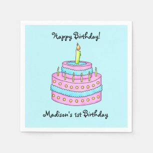 Baby's 1st Birthday Cake Name Personalized Napkin