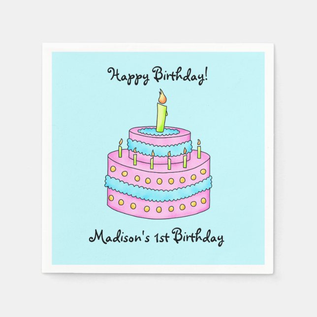Baby's 1st Birthday Cake Name Personalized Napkin (Front)