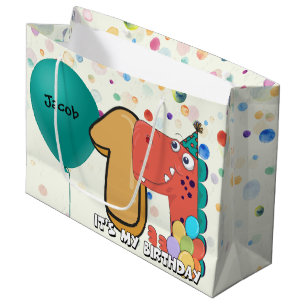 Baby's 1st Birthday Dinosaur Custom Large Gift Bag