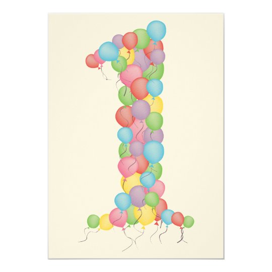 Baby's 1st Birthday Party Balloons Custom Invite