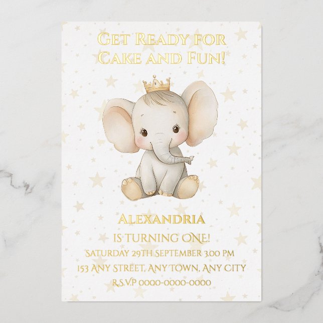 Baby's 1st birthday personalized princess elephant (Front)