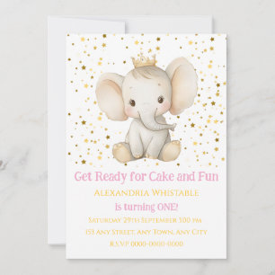 Baby's 1st birthday personalized princess elephant invitation
