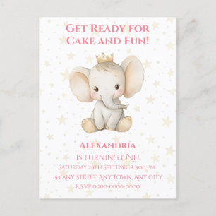 Baby's 1st birthday personalized princess elephant postcard