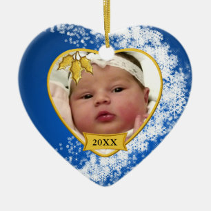 Baby's 1st Christmas Blue Snowflake Photo Ceramic Ornament