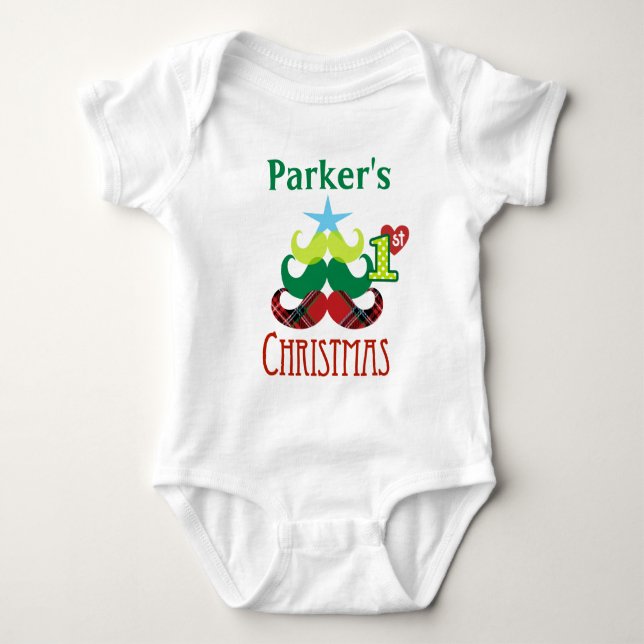 Baby's 1st Christmas Bodysuit Moustache Tree (Front)