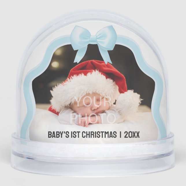 Baby's 1st Christmas Bow Snow Globe - Blue (Front)