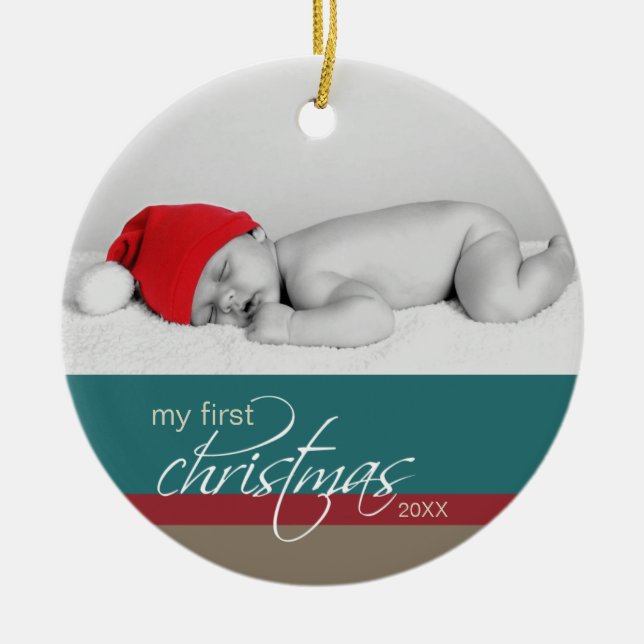Baby's 1st Christmas Custom Ornament (teal) (Front)