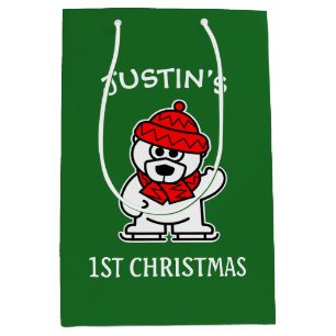Baby's 1st Christmas cute polar bear personalized Medium Gift Bag