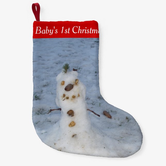 Baby's 1st Christmas Cute Small Nature Snowman Small Christmas Stocking (Front)