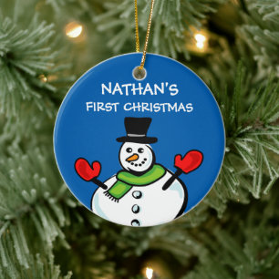 Baby's 1st Christmas cute snowman personalized Ceramic Ornament