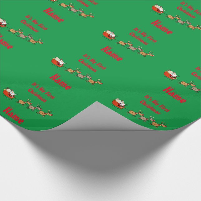 Babys 1st Christmas Funny Glossy Green Wrapping Paper (Corner)