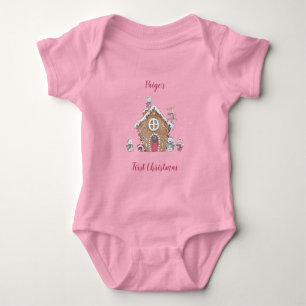 Baby's 1st Christmas Gingerbread House Ice Skates Baby Bodysuit