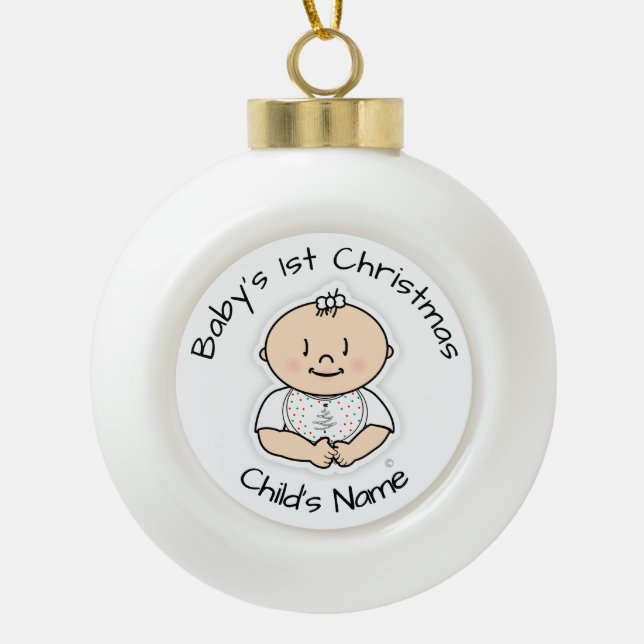 Baby's 1st Christmas Girl Ornament - Customizable (Front)