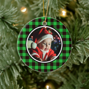 Baby's 1st Christmas Green & Black Buffalo Plaid Ceramic Ornament