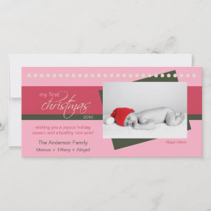 Baby's 1st Christmas Holiday Photocard (pink) Card