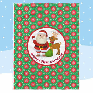 Baby's 1st Christmas Personalize Name Santa Claus Fleece Blanket