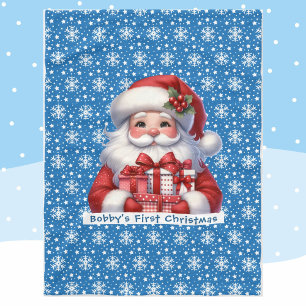 Baby's 1st Christmas Personalize Name Santa Claus Fleece Blanket