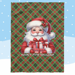 Baby's 1st Christmas Personalize Name Santa Claus Fleece Blanket