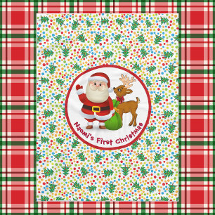 Baby's 1st Christmas Personalize Name Santa Claus Fleece Blanket