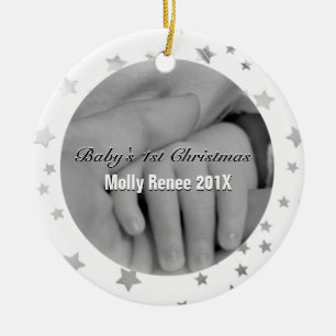 Baby's 1st Christmas Personalized Parent Hands Ceramic Ornament