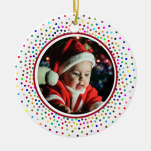 Baby's 1st Christmas Photo Colourful Dots Ceramic Ornament