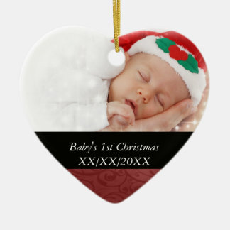 Baby's 1st Christmas Red Swirl Photo Ceramic Ornament