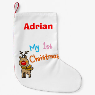 baby's 1st Christmas (reindeer) - name customized Small Christmas Stocking