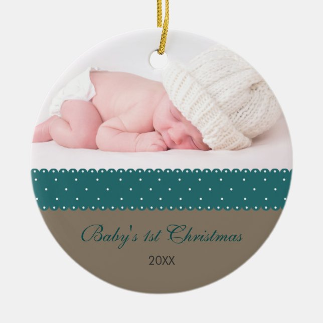 Baby's 1st Christmas - Ribbon (grey) Ceramic Ornament (Front)