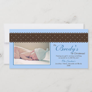 Baby's 1st Christmas Ribbon Photocard (blue) Holiday Card