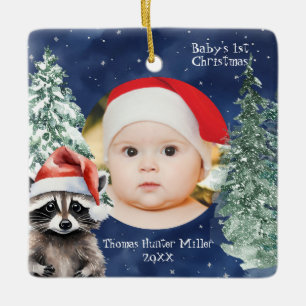 Baby's 1st Christmas Santa Raccoon Ceramic Ornament