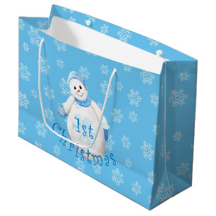 Baby's 1st Christmas Snowman and Snowflakes Large Gift Bag