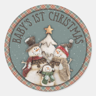 Baby's 1st Christmas Snowmen Classic Round Sticker