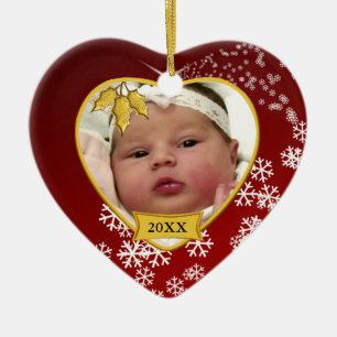 Baby's 1st Christmas Snowy Red Photo Ceramic Ornament
